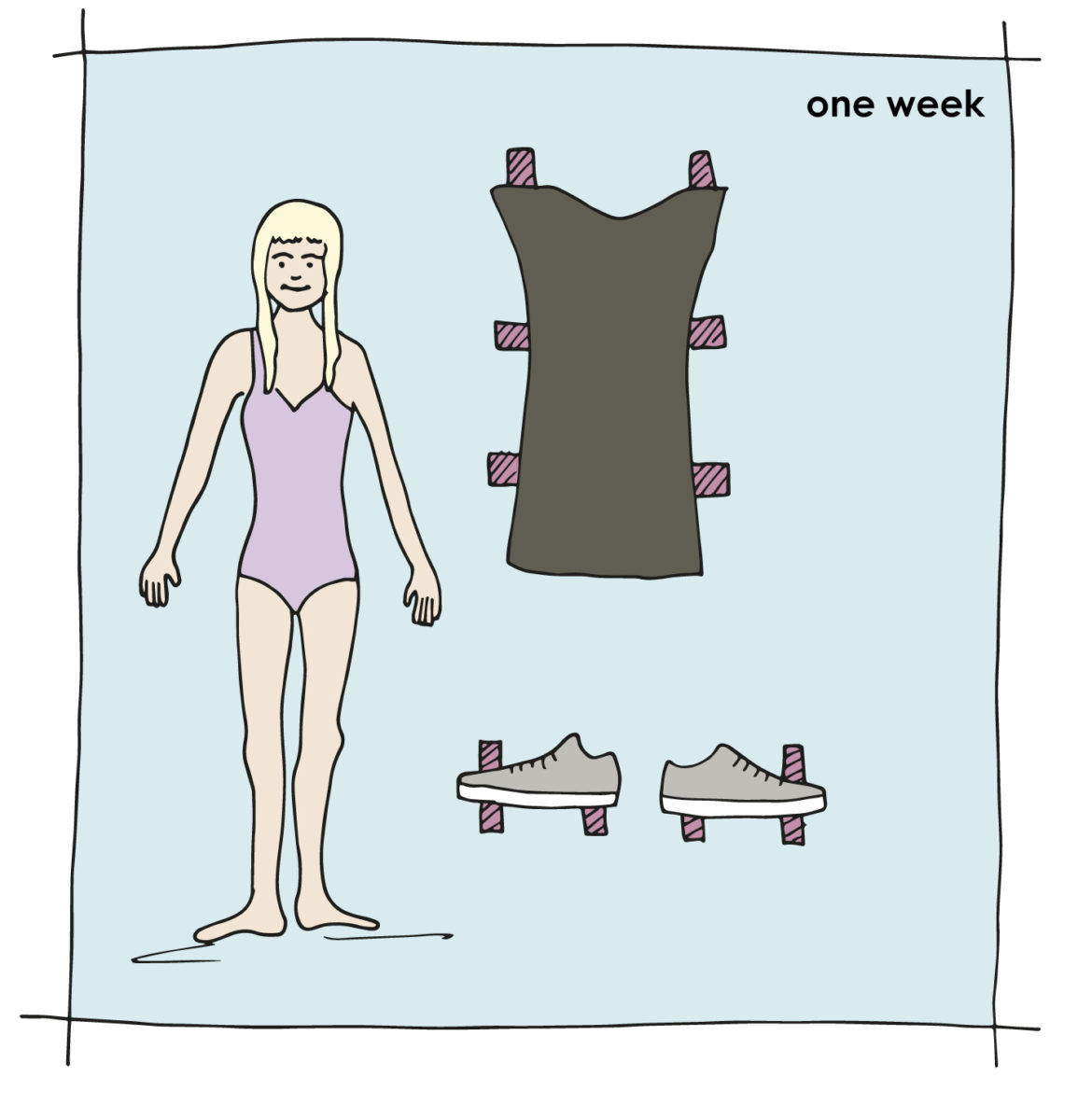 one week blog – illustration – anziehpuppe Schrankdiät – Ein Kleid für alle Fälle